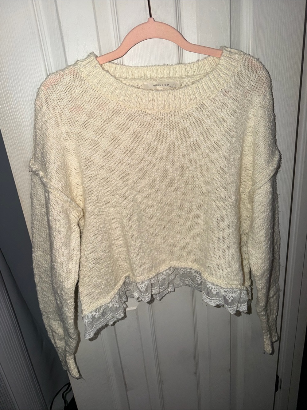 Willow Cream Lace-Hem Crewneck Sweater